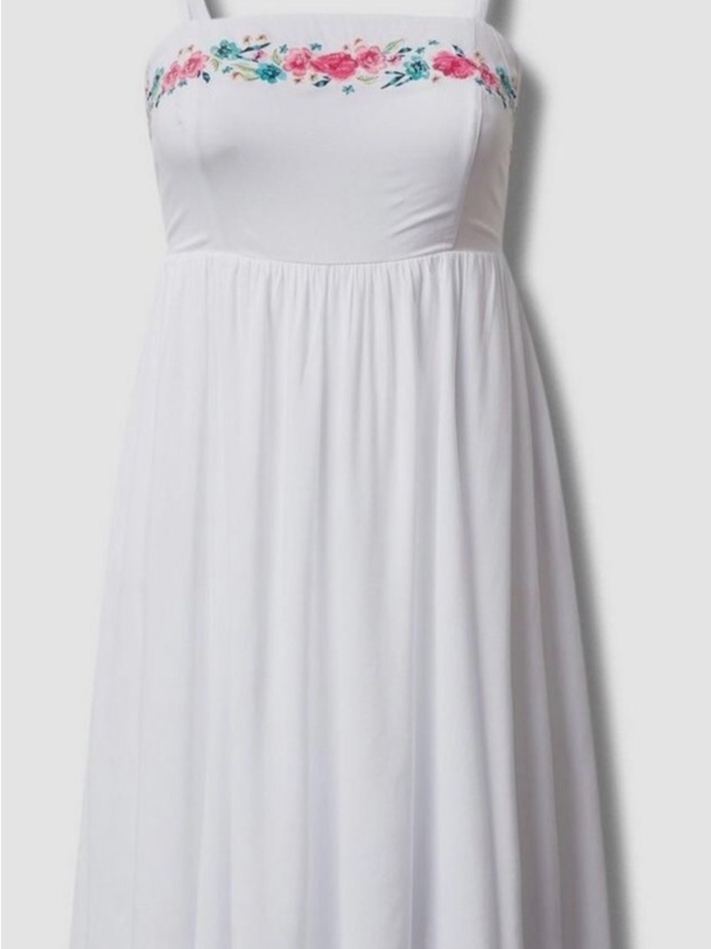 White Floral-Embroidered Strap Sundress